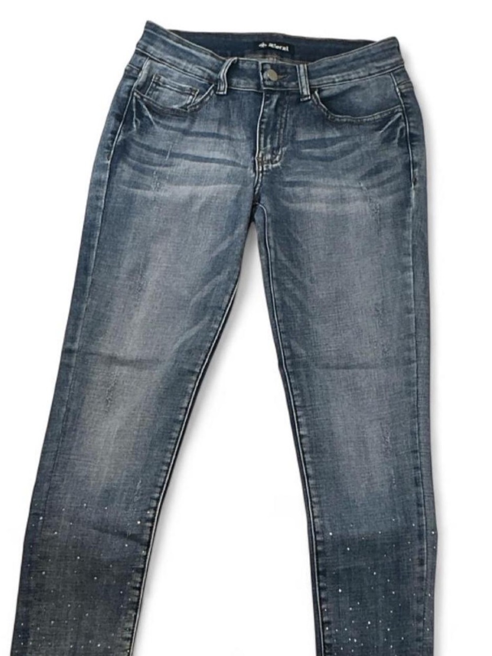 Vocal Women's Skinny Jeans in Faded Blue-Gray with Rhinestone Detail